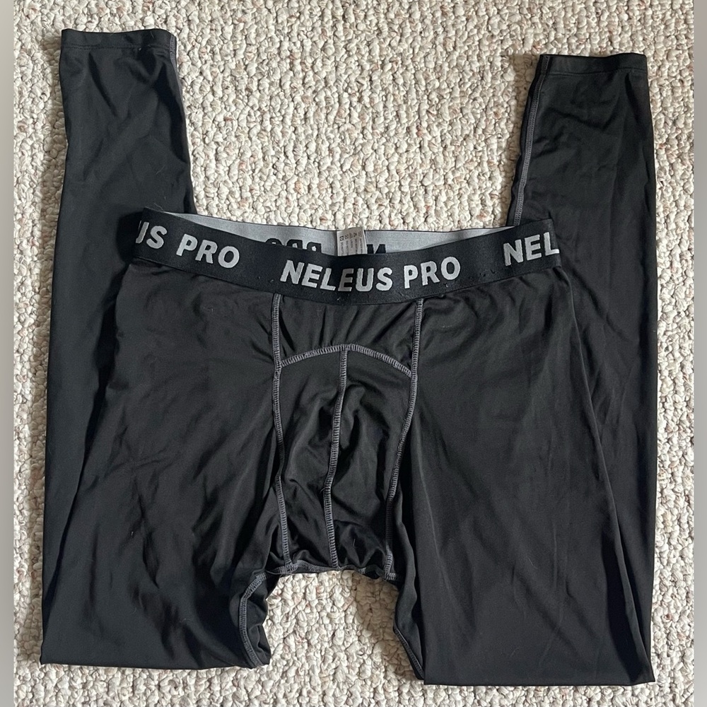 Neleus Pro Men's Black FitnessTights, Size L